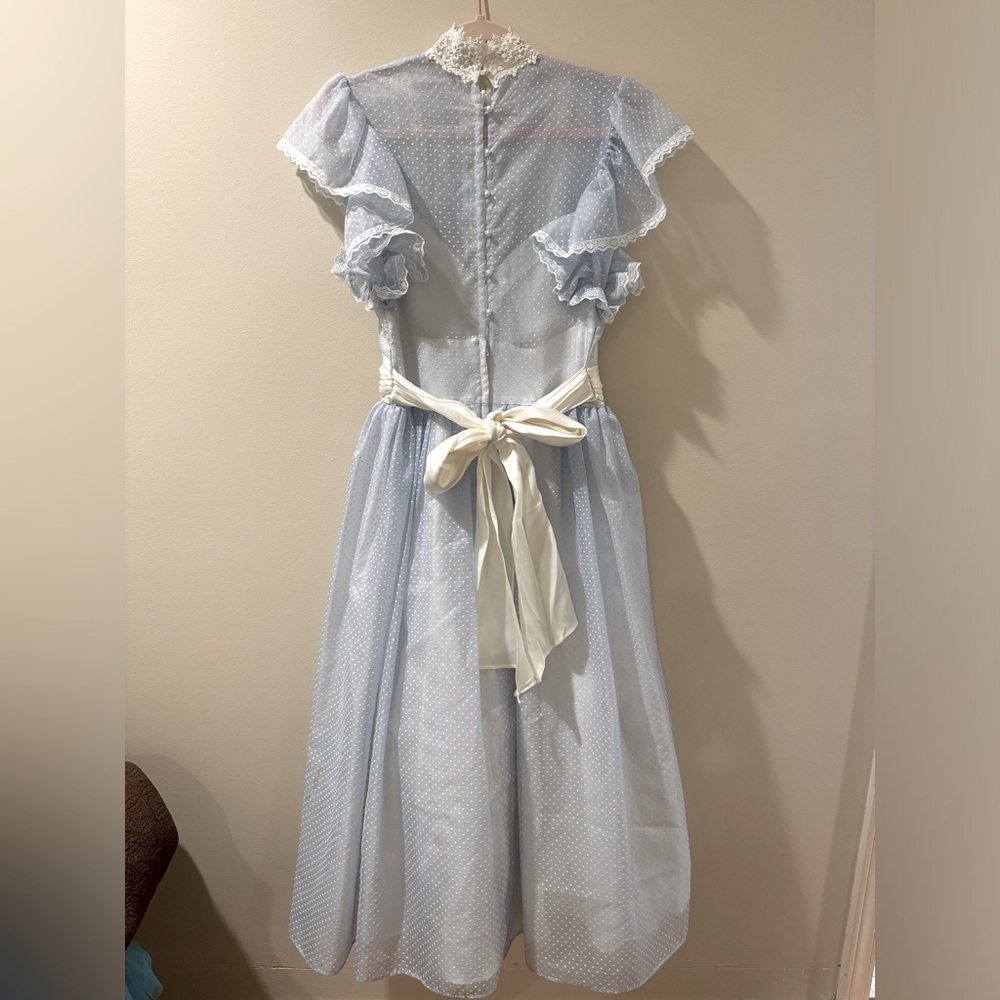 Rare Vintage Gunne Sax Dotted Baby Blue Floral Lace Victorian Prairie Dress 11 - Picture 3 of 5